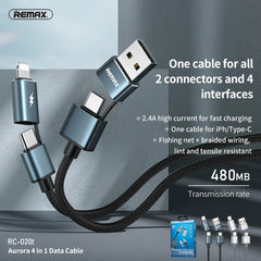 RC-020t 2.4A Aurora Series 4 en 1 Cable de carga Data Snyc