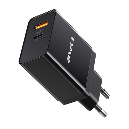awei C-980 Cargador de viaje rápido tipo C + USB de 18 W, enchufe UE