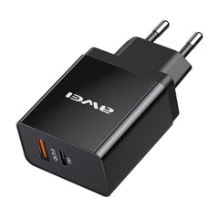 awei C-980 Cargador de viaje rápido tipo C + USB de 18 W, enchufe UE