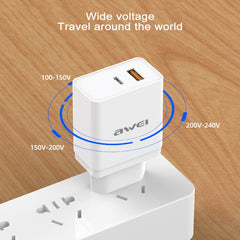 awei C-980 Cargador de viaje rápido tipo C + USB de 18 W, enchufe UE