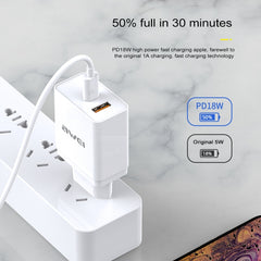 awei C-980 Cargador de viaje rápido tipo C + USB de 18 W, enchufe UE
