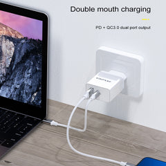 awei C-980 Cargador de viaje rápido tipo C + USB de 18 W, enchufe UE
