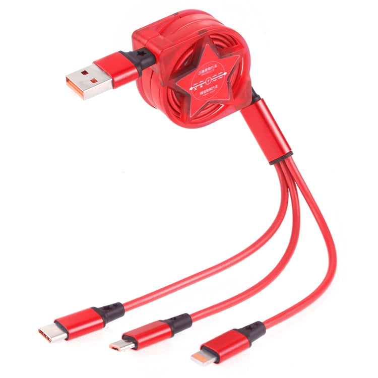 Cable de carga de sincronización de datos retráctil USB 3 en 1 de 1,2 m