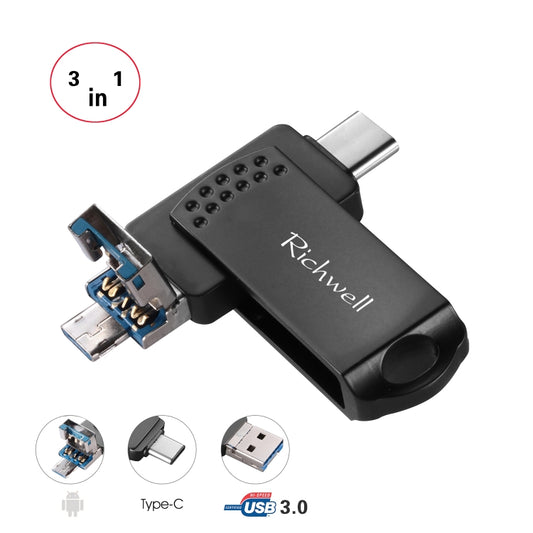 Richwell 3 en 1 16G Tipo-C + Micro USB + Disco flash USB 3.0