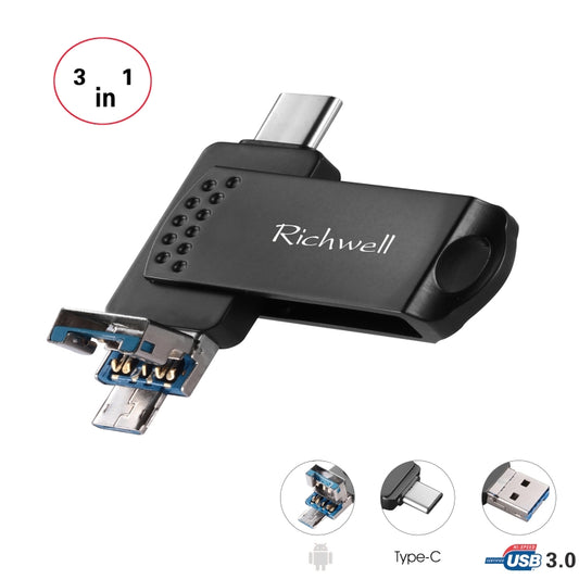 Richwell 3 en 1 32G Tipo-C + Micro USB + Disco flash USB 3.0