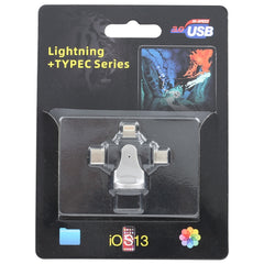 Adaptador 3 en 1 de 8 pines + Tipo-C + Micro USB a USB 3.0 hembra