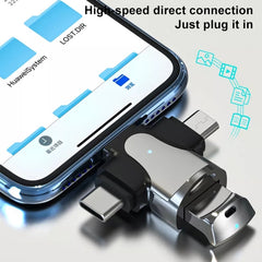 Adaptador 3 en 1 de 8 pines + Tipo-C + Micro USB a USB 3.0 hembra