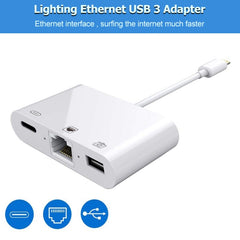 Ethernet 3 en 1 + USB + carga de 8 pines hembra a macho de 8 pines