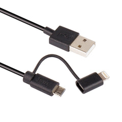Cable MFI 2 en 1 de 8 pines + Micro USB 2.0 macho a USB de 1m