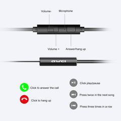 Awei Z1 1,2 m 3,5 mm auricular con control de cable y micrófono