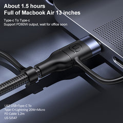 USB + Tipo-C a Tipo-C + 8 pines + Cable de carga micro rápida