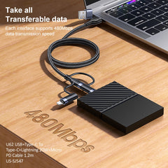 USB + Tipo-C a Tipo-C + 8 pines + Cable de carga micro rápida