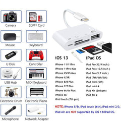 Adaptador lector de cámara 4 en 1 SD TF USB a Lightning IOS 13