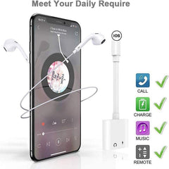 Audio y carga auxiliares con conector Lightning dual para iPhone 2 en 1