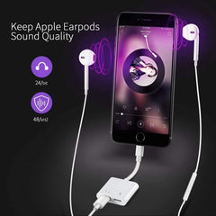 Audio y carga auxiliares con conector Lightning dual para iPhone 2 en 1