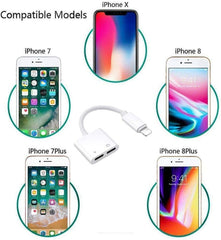 Audio y carga auxiliares con conector Lightning dual para iPhone 2 en 1