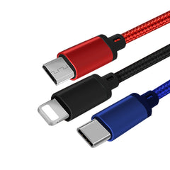 Cable de carga USB 3 en 1 a 8 pines + tipo C + micro USB