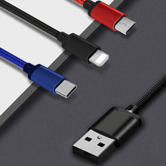 Cable de carga USB 3 en 1 a 8 pines + tipo C + micro USB