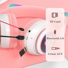 Auriculares de oreja de gato RGB de conexión dual compatibles con tarjeta TF