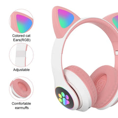 Auriculares de oreja de gato RGB de conexión dual compatibles con tarjeta TF