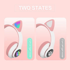 Auriculares de oreja de gato RGB de conexión dual compatibles con tarjeta TF