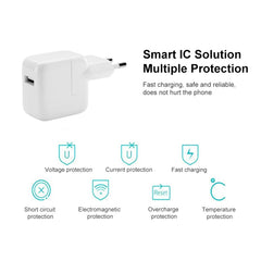 Cargador de viaje USB de 12 W para iPad / iPod / iPhone, enchufe UE