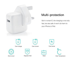 Cargador de viaje USB de 12 W para iPad/iPod/iPhone, enchufe británico