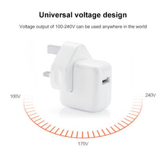 Cargador de viaje USB de 12 W para iPad/iPod/iPhone, enchufe británico