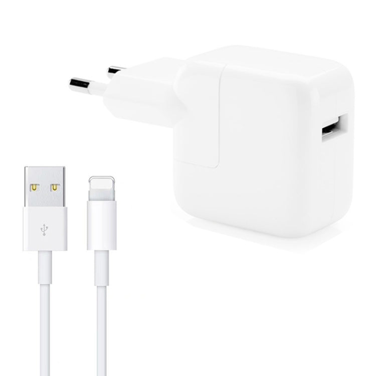Cargador USB de 12 W + cable de datos USB a 8 pines para iPad, enchufe de la UE
