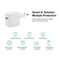 Cargador USB de 12 W + cable de datos USB a 8 pines para iPad, enchufe de la UE