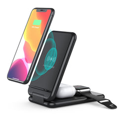 Cargador inalámbrico rápido Qi plegable 3 en 1 de 15 W