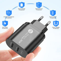 002 Cargador rápido PD USB-C / Type-C de dob...