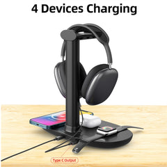 B-15A Cargador inalámbrico 4 en 1 y soporte para auriculares