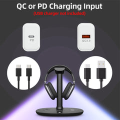 B-15A Cargador inalámbrico 4 en 1 y soporte para auriculares