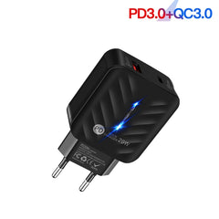 PD03 20W Tipo-C + QC3.0 Cargador USB con luz...