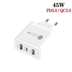 45W PD3.0 + 2 x QC3.0 Cargador USB multipuer...