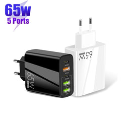 65W Dual PD Type-C + 3 x Cargador de puerto ...