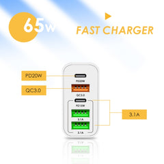 65W Dual PD Type-C + 3 x Cargador de puerto ...