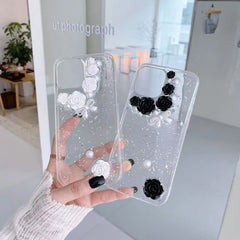 Estuche para teléfono 3D Pearl Bow Rose Glit...