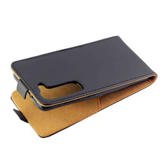 Estuche para teléfono de cuero con tapa vert...