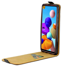 Estuche para teléfono de cuero con tapa vert...