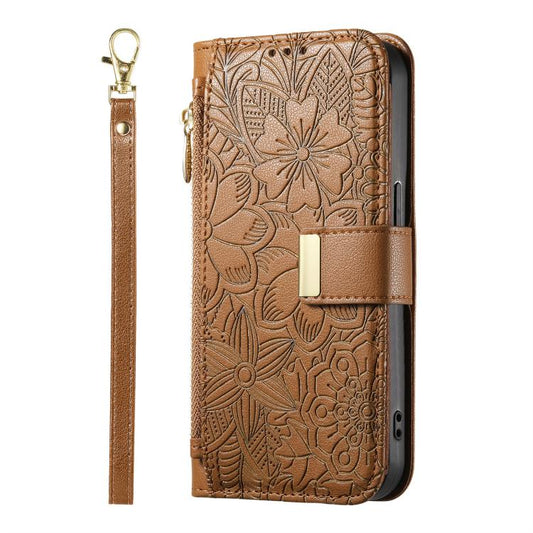 Cartera de piel con cremallera y estampado d...