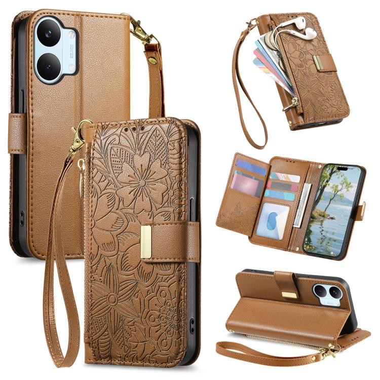 Cartera de piel con cremallera y estampado d...