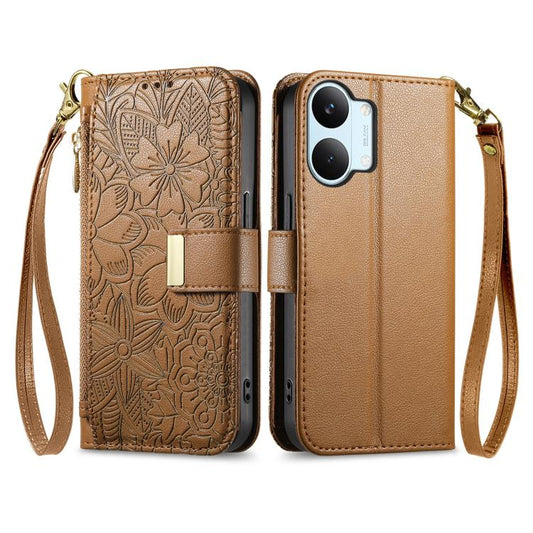 Cartera de piel con cremallera y estampado d...