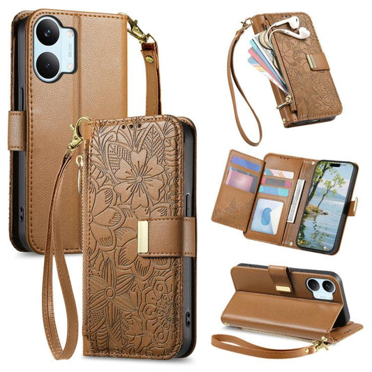 Cartera de piel con cremallera y estampado d...