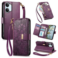 Cartera de piel con cremallera y estampado d...