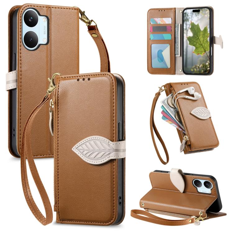 Cartera de piel con cierre de hebilla de hoj...