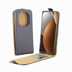 Estuche vertical de piel con tapa y ranura p...