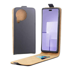 Estuche vertical de piel con tapa y ranura p...