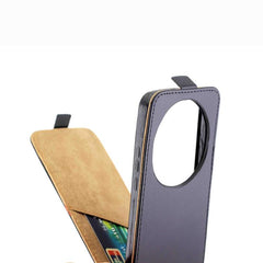 Estuche vertical de piel con tapa y ranura p...